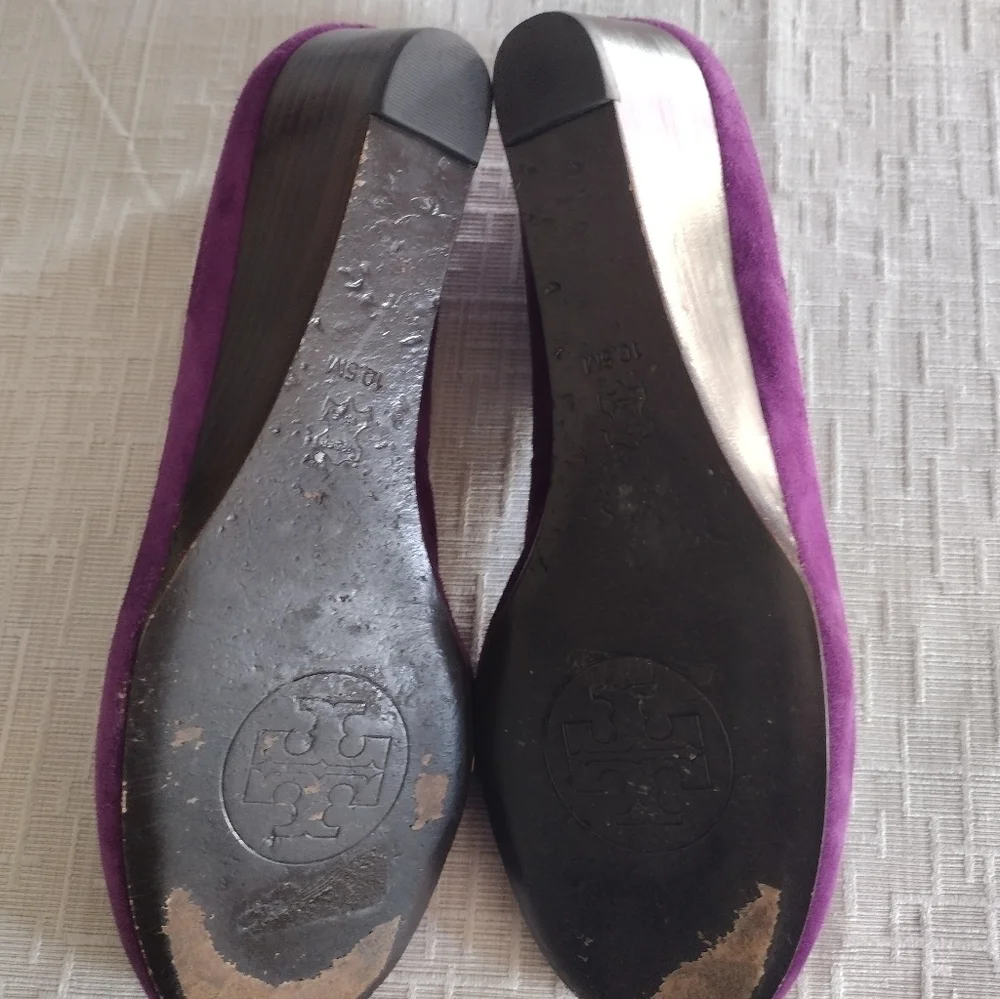 TORY BURCH Chelsea 45 shoho lux suede grape purple pump wedge shoes Sz 10.5M